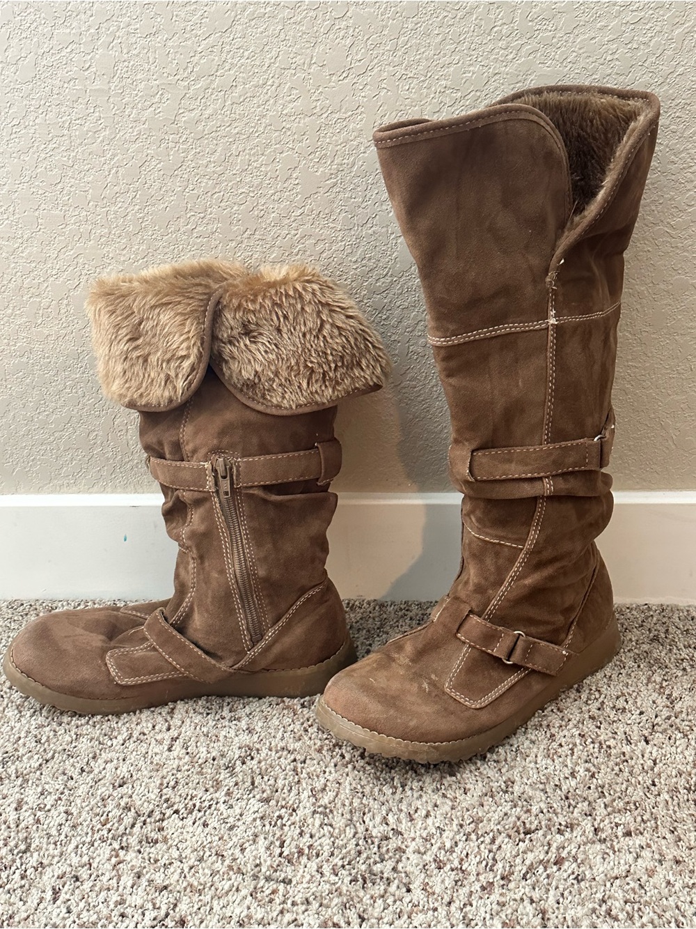 Mudd Brown Suede Boots with Faux-Fur Cuff